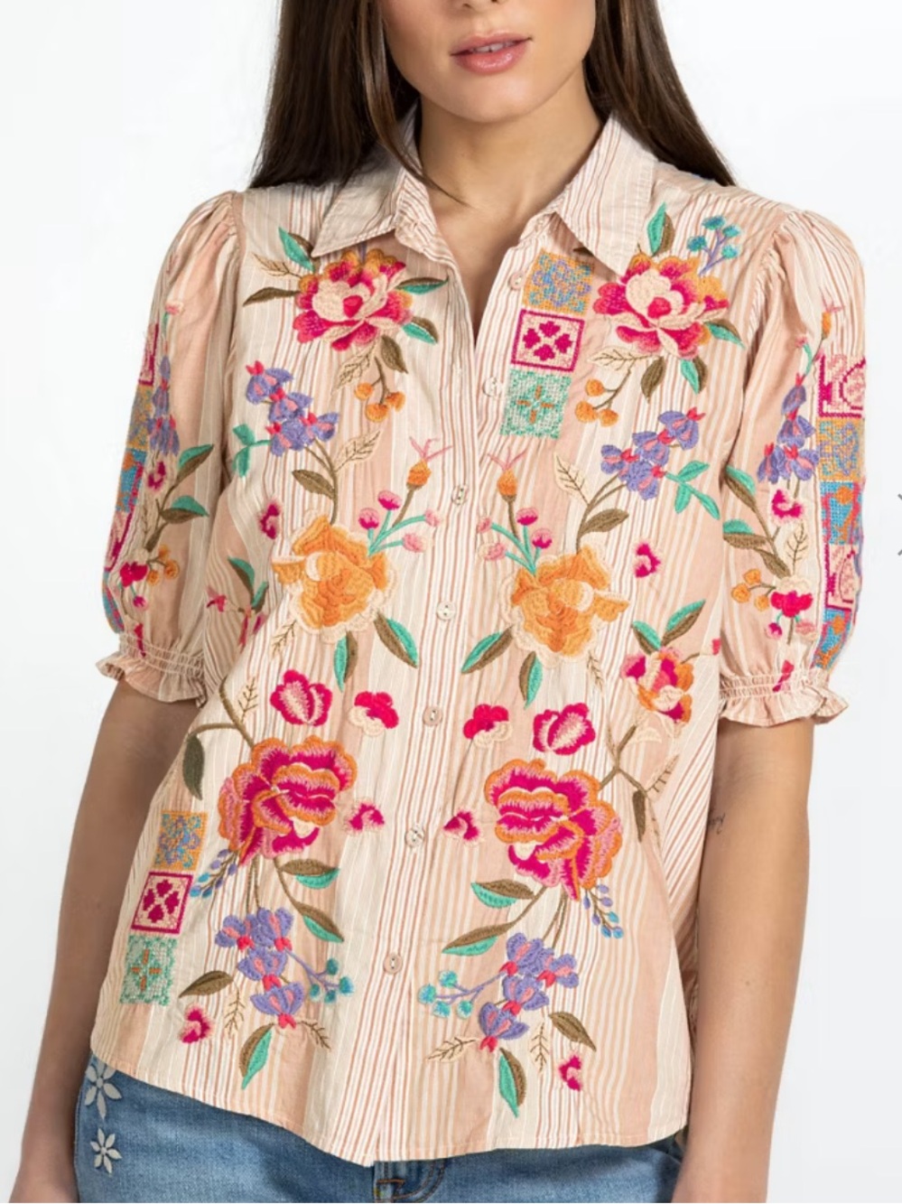 Johnny Was Petunia Smocked Lisbon Shirt - Picture 1 of 11